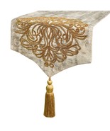 Zarina Goldstitch - Gold Linen Jacquard Decorative Table Runner - £56.17 GBP+