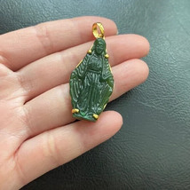 14K Solid Real Gold The Blessed Virgin Mary Carving Nephrite Jade Pendant - £352.91 GBP
