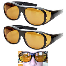 2 Pc Large Fit Cover Over Most Rx Glasses Sunglasses Safety Drive Yellow Lens - £23.97 GBP