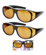 2 Pc Large Fit Cover Over Most Rx Glasses Sunglasses Safety Drive Yellow... - £24.12 GBP