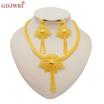 Fine African Dubai Gold Color Jewellery For Women Girl Bridal Tassel Flower Pend - £34.43 GBP