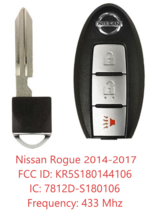 Smart Key For Nissan Rogue 2014 2015 2016 2017 Prox S180144105 KR5S180144106 - £26.22 GBP