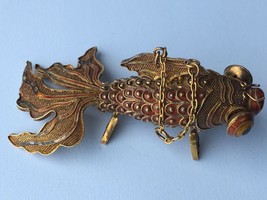 Vintage Chinese Enamel Silver Articulated Fantail Goldfish Pill Box Pendant - $237.50