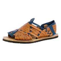 Mens Blue Sandals Mexican Huaraches Genuine Leather Handmade Woven Open Toe - £23.58 GBP