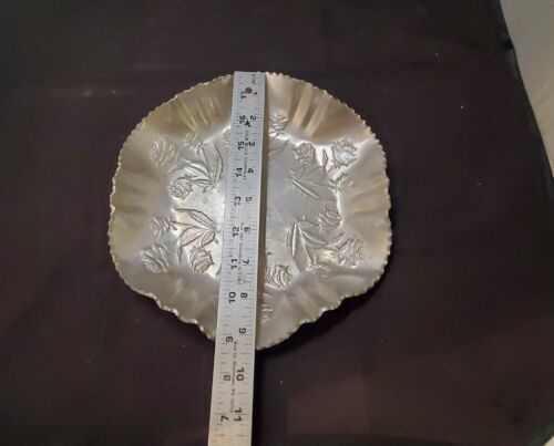 Vintage Hand Forged Metal Ruffled Candy Dish Floral Pattern Roses 9" - £6.72 GBP