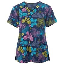 S-5xl Women  Nursing Uniforms Scrubs Tops Casual Short Sleeve V-neck Pocket Blou - £37.46 GBP