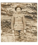 Real Photo Postcard (RPPC) WW1 US Army Man, Odd Hat in Uniform AZO Unposted Trim - $5.90
