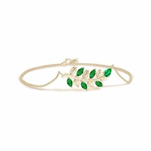 ANGARA Pear and Marquise Emerald Olive Branch Bracelet in 14K Solid Gold - £1,064.66 GBP