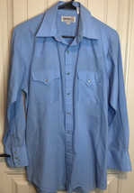 Vintage Sheplers Blue Western Pearl Snap Front Long Sleeve Shirt Men&#39;s 15 1/2 - £9.13 GBP