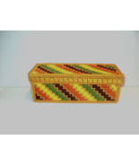 Handmade Trinket Box Needlepoint Gold, Green, Brown, Orange, Yellow Vintage - £23.17 GBP