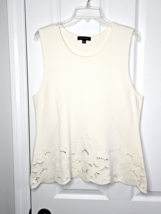 Ann Taylor Ivory Knit Sleeveless Tank Shell XL Embroidered Floral Cutout... - $18.43