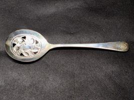 Vintage Sheffield England Acorn Pattern Flat Serving Spoon - Decorated, Slotted - £14.63 GBP