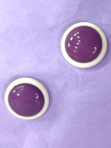 Vintage 80&#39;s Girl Fun Royal Purple White Lucite Round Circle Pierced Ear... - $8.42