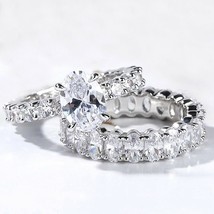 4.10CT Simulé Diamant Set Mariage Fiançailles Bague 14K Plaqué Or Forme Ovale - £216.46 GBP