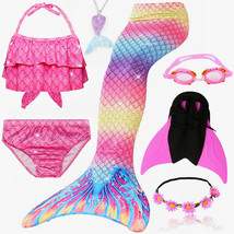  2020 HOT 7PCS/Set Girls Cosplay Swimming Mermaid Tail With Monofin Kid Swimsuit - £29.56 GBP