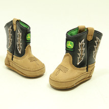 John Deere Baby Boots Size 0M Leather Green Brown Yellow Embroidered Boys Girls - £9.34 GBP
