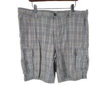 Dockers Cargo Shorts 38 Mens Grey White Plaid High Rise Flat Front Pockets - £15.56 GBP