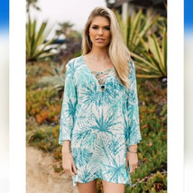 nwt $54 J. VALDI lace up tie palm print cover up S Hawaiian tropical bea... - $14.85