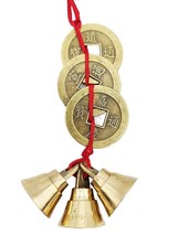 Fengshui Vastu Lucky Brass Hanging 3 Bell 3 Chinese Coins Main Entrance ... - $24.73