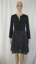 Sandro Paris Black White Pleated Striped Short Sleeve Formal Dress Wm Size 1 EUC - £73.88 GBP
