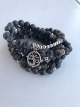 108 Black Labradorite Om Mala stretch mala with artisan om charm - £41.84 GBP