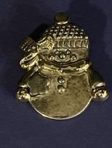 Vintage Silver Tone &amp; Gold Tone Winter Snowman Brooch Pin Pendant - £7.18 GBP