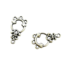 10 Antiqued Silver Fancy Round Teardrop Earring Drops with Loops Bead Findings - $4.99