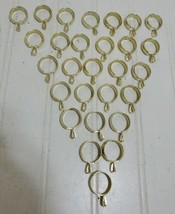 Lot Of 28 Vintage Brass Finish Cafe Curtain Rod Rings Clamp Pinch Clips Rings - £37.65 GBP