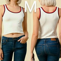 White Contrast Double Binding Tank Top  Size M - £12.74 GBP
