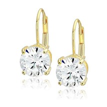 14K Yellow Gold Plated Round Brilliant 5mm Simulated Diamond Leverback Earrings - £51.47 GBP