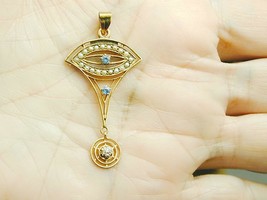 Very UNUSUAL 10k Seed Pearl Diamond Sapphire Lovers Eye Eyeball Lavalier Pendant - £640.76 GBP