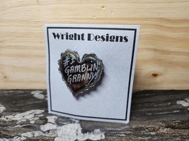 Gamblin granny #1 Heart Pin ,Brooch Handcrafted Jewelry David Wright Des... - $9.29