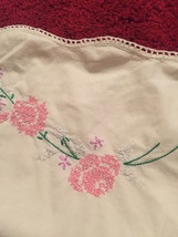 One Antique embroidered floral pillowcase with crocheted edge image 3