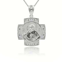 Sterling Silver Jesus Mary Two Sided Russian Orthodox Cross Pendant Necklace - £51.24 GBP+