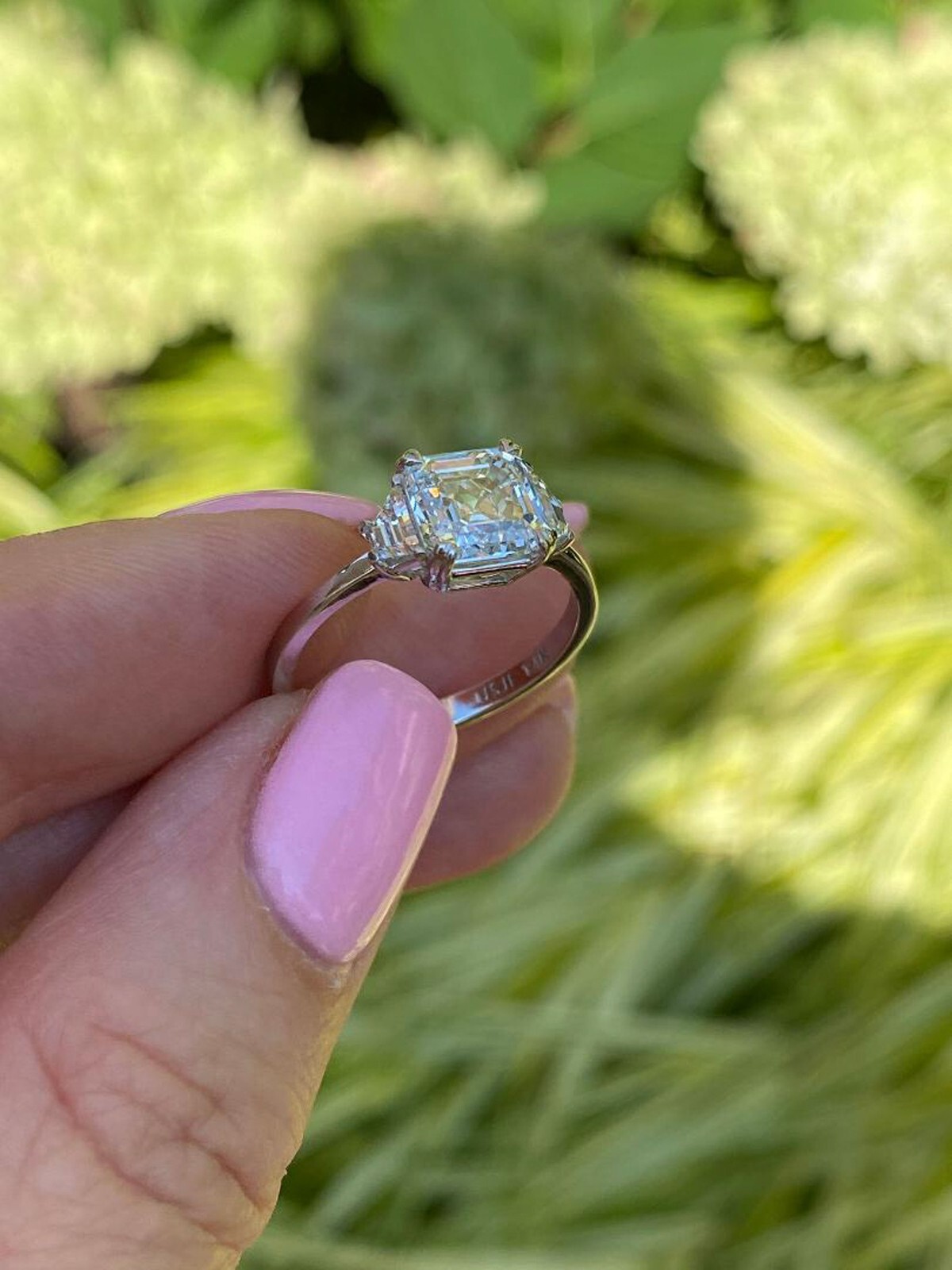 3 Stone IGI 2.10 CT Lab Grown Asscher Diamond Ring 14k Gold 2.50 TCW Item image 7