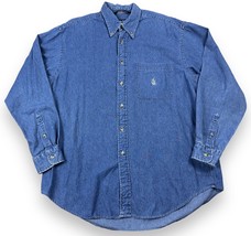 Vintage 90s Nautica Mens Blue Denim Button Front Medium Wash Work Shirt ... - $22.28