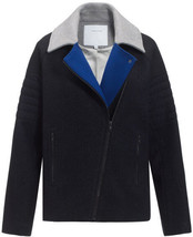 RARE Surface to Air $550 Color Block Navy Blue Gray Wool Moto Jacket M - £142.62 GBP