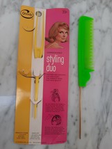 Fun Vintage Goody Teasing Comb Green w/ Metal Handle and Yellow Hair Lift Unused - £50.64 GBP