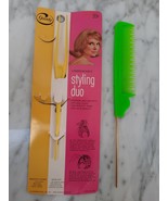 Fun Vintage Goody Teasing Comb Green w/ Metal Handle and Yellow Hair Lif... - £50.44 GBP