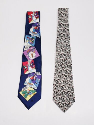 2 Vintage Disney ties Mickey Mouse Minnie Donald COMIC STRIP / Goofy EXPRESSIONS - $39.49