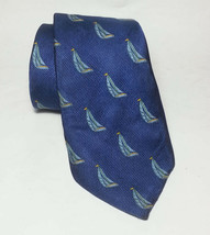 David Donahue Men Dress Silk Tie Blue with Sailboat Print 64&quot; long 3.5&quot; wide USA - £30.90 GBP