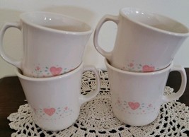 Vintage Corelle By Corning ~ Forever Yours ~ Pink Hearts ~ Set of 4 Coffee Mugs - £20.50 GBP
