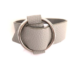 Silver Gray Faux Leather Adjustable 8 inch Cuff Bracelet Silver Tone Metal - £8.39 GBP