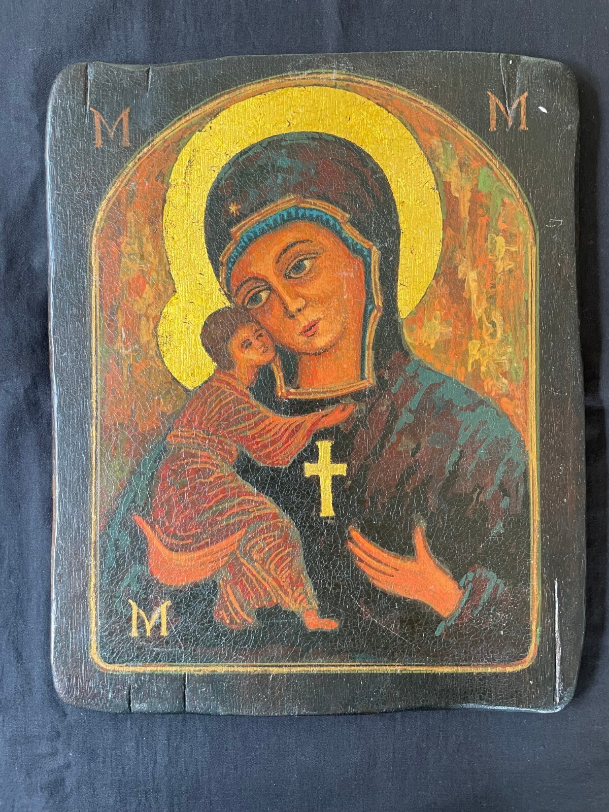 Antigüedad Pintada a Mano Rusa Icon En Madera 30.5x38.1cm - £162.92 GBP