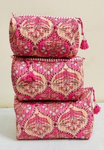 Cotton Large Quilted Wash Bag, Block Printed Toiletry Bags, Travel pouch... - $15.11 CAD+