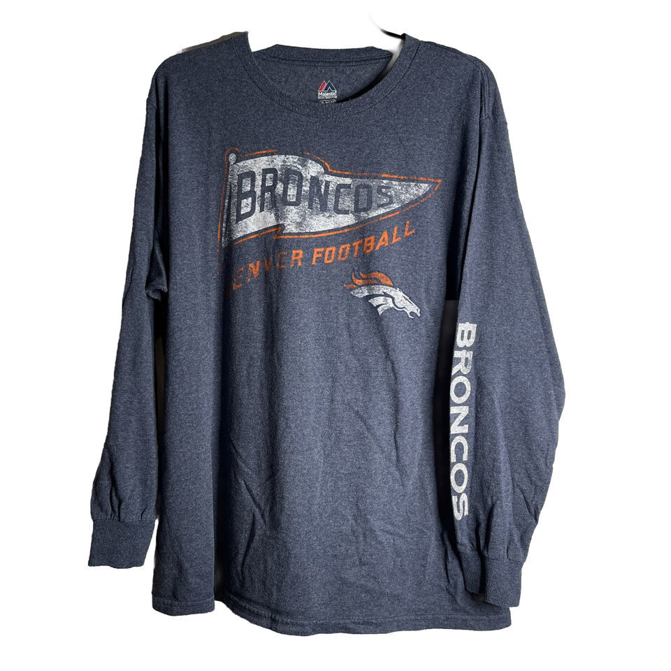 Primary image for Denver Broncos Football Men's T-shirt Sz XL Blue White Orange Long Sleeve
