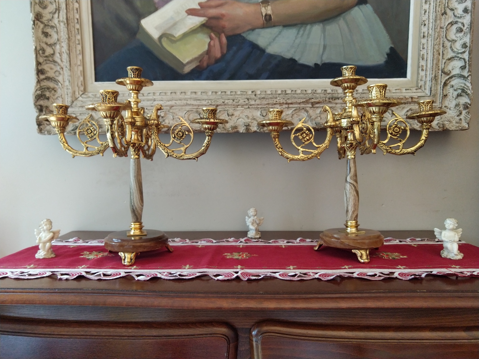 Pair of candelabras in gilt bronze and onyx, style Restoration - $649.00