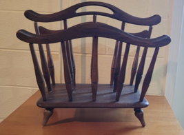 Vintage Wood Spindle Magazine Rack Record Holder Den Study Decor Classic - £31.45 GBP