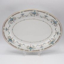 Noritake Cotillion Oval Serving Platter 14&quot; Blue Floral Gray Scrolls Gold #2802 - £62.19 GBP