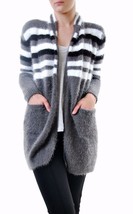 FOR LOVE &amp; LEMONS Womens Cardigan Fleetwood Knitted Striped Stylish Grey Size S - £57.31 GBP